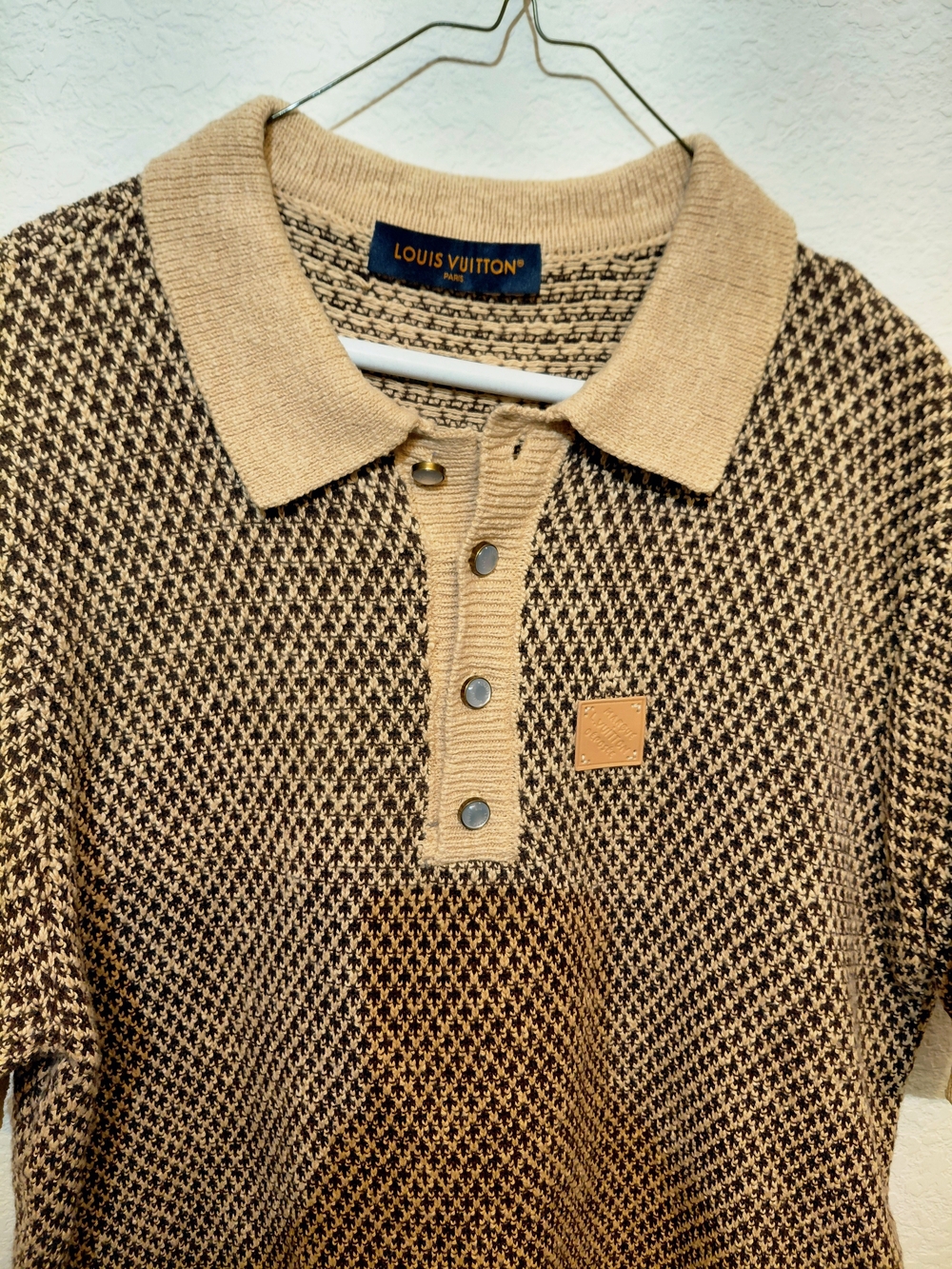 Louis Vuitton Tan/Brown Marque LV Déposée 100% Cotton Knit Men's Polo T-Shirt XL